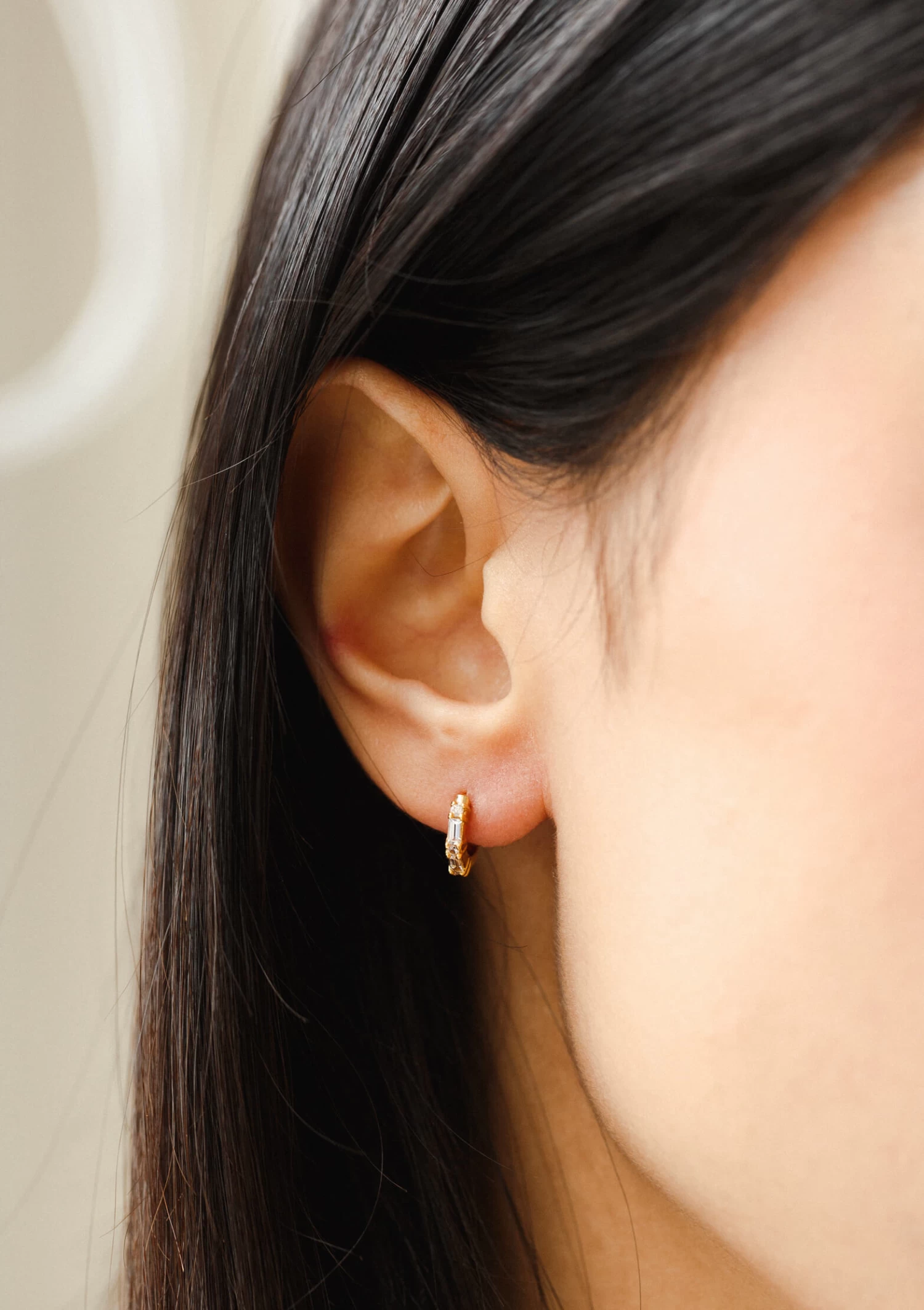 Grace White Sapphire Huggie Hoops 7 Grace White Sapphire Huggie Hoops - Image 5