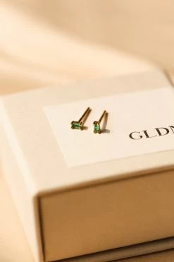 Emerald Green Baguette Studs -Gldn Shop emerald gldn 1129
