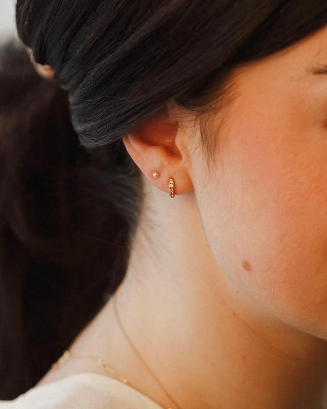 Ona White Sapphire Huggie Hoops 4 Ona White Sapphire Huggie Hoops - Image 2