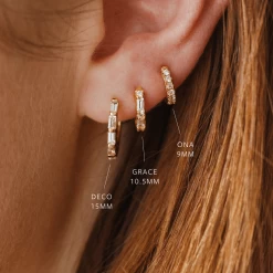 Grace White Sapphire Huggie Hoops 11 Grace White Sapphire Huggie Hoops -Gldn Shop white sapphire hoops